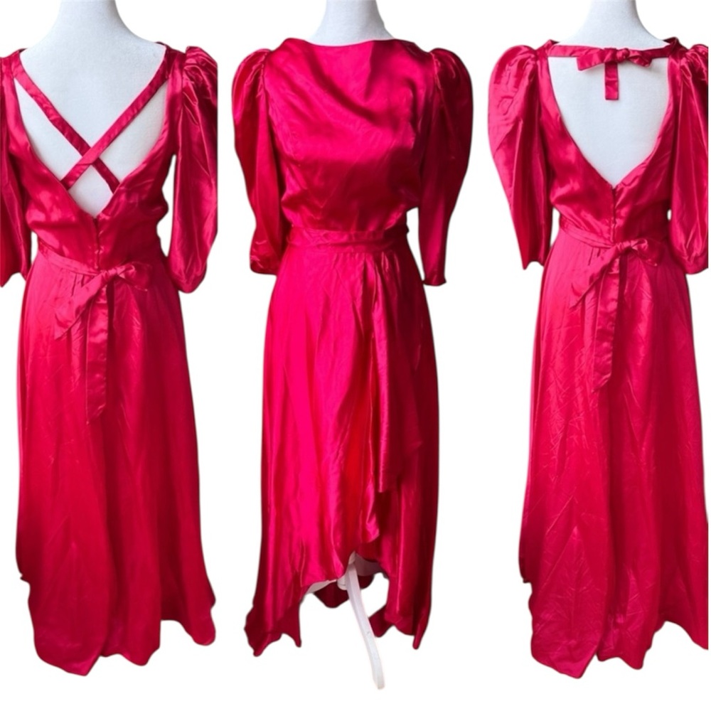 Vintage Dark Pink Satin Formal Prom Gown Dress Size Small or Medium